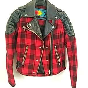 Moose Knuckle Buffalo Plaid Biker Coat